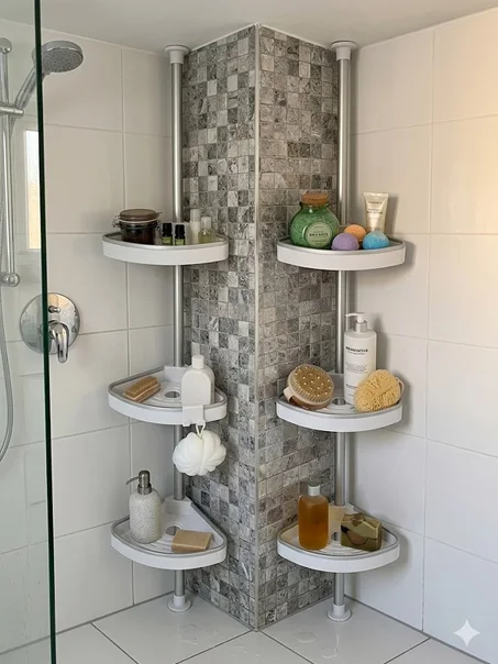 رف حمام زاوية بنظام ضغط العمود (Tension Pole Caddy).