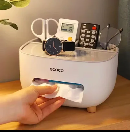 صندوق تخزين عملي لترتيب أغراضك مع موزع مناديل