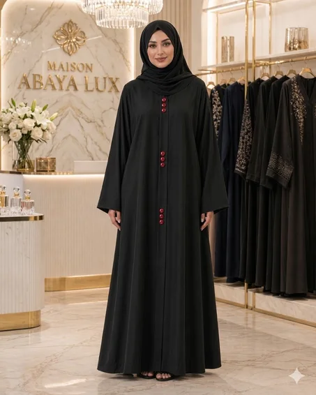 عباية سوداء فخمة BOTTON ROUGE