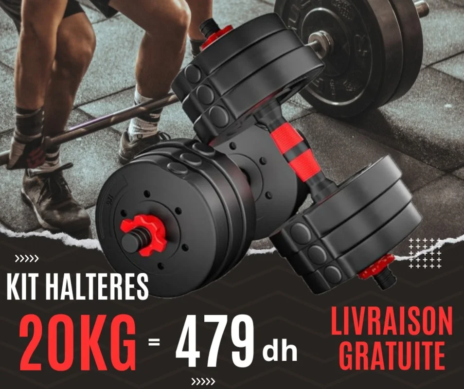 Kit d'Haltères 20KG avec Barre de Connexion - Polyvalence et Performance à Domicile
