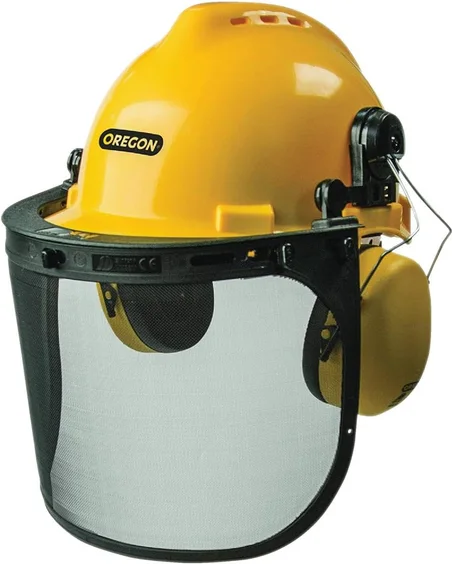 Oregon Conjunto combinado de casco protector de seguridad con visera para motosierra, amarillo