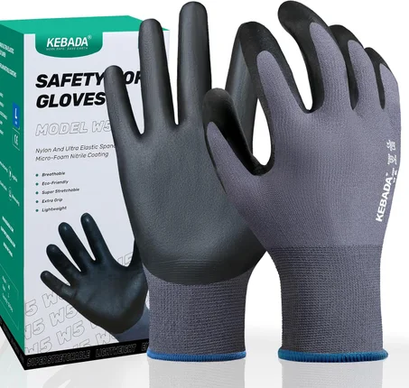 Kebada 12 pares de guantes de trabajo para hombres y mujeres, guantes protectores de seguridad recubiertos de nitrilo con agarre, ideales para jardinería, almacén, mecánico, trabajos de const