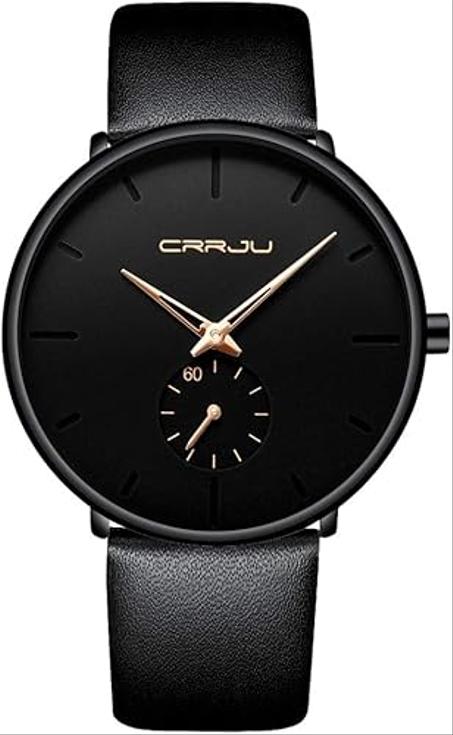 ساعات للرجال رفيعة للغاية بتصميم بسيط ومقاوم للماء - ساعة معصم عصرية للرجال من الجنسين بسوار جلدي