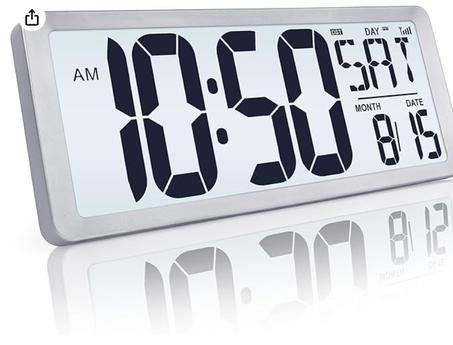 تي اكس ال ساعة حائط رقمية كبيرة فضية مع اضاءة خلفية