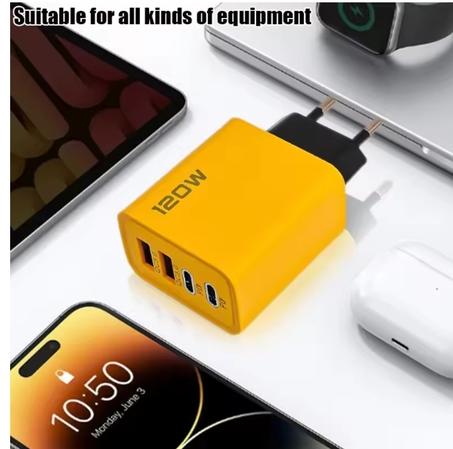 شاحن سريع 120 وات بأربعة منافذ للهواتف المحمولة