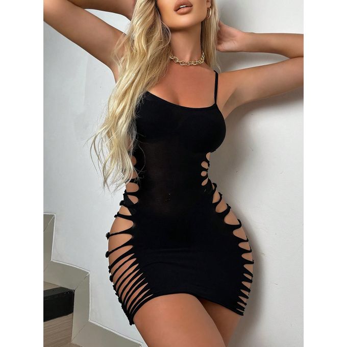 Robe Découpe Noir Audacieuse Creuse Pour Femme