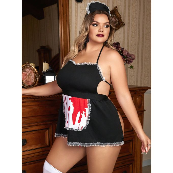 Ensemble Lingerie en Dentelle Robe Ras-Du-Cou Avec Tanga & Bandeau Grande Taille