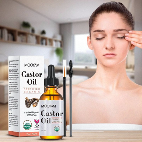 زيت الخروع العضوي للعناية بالشعر، البشرة، والرموش