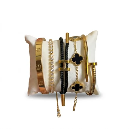 Pack de 5 Bracelets – Élégance Chic (Cartier + Rivière + Hermes + Vancleef + Clou)