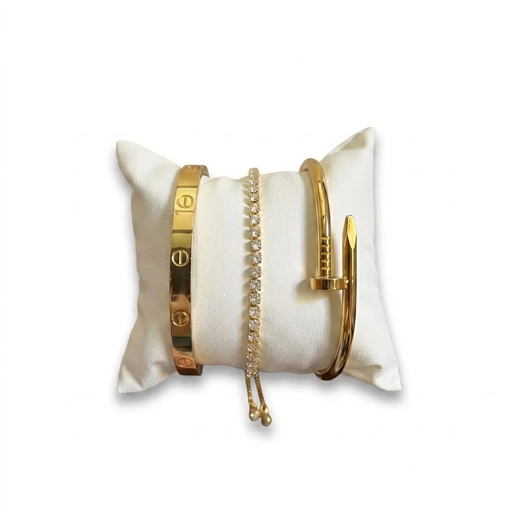 Pack de 3 Bracelets Dorés Élégants (cartier + clou + rivière)