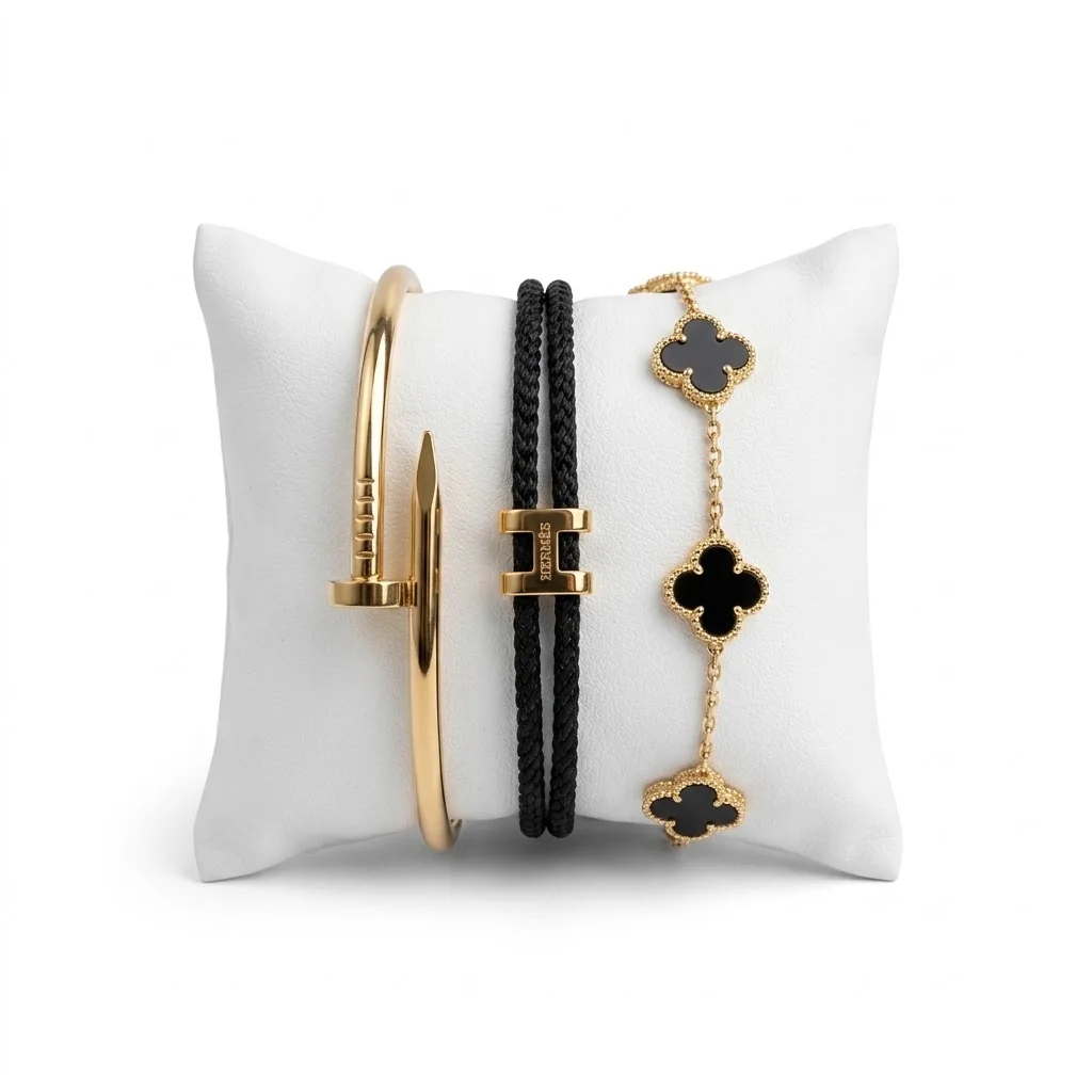 Pack de 3 Bracelets– Noir ou Blanc | Élégance Chic ( Clou + Hermes + Vancleef )
