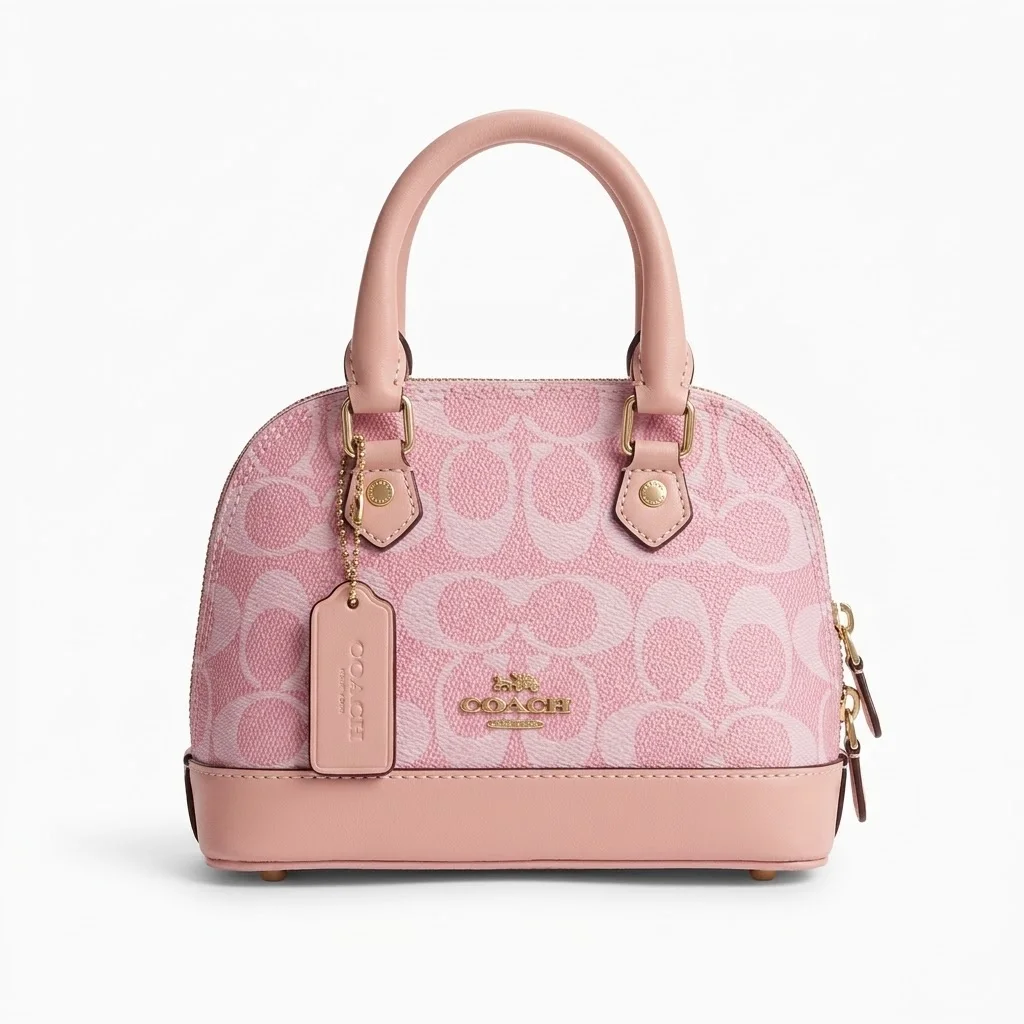 Mini Sac Dôme Coach en Toile Signature Rose