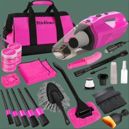 مجموعة تنظيف السيارة النسائية الفاخرة - تصميم أنيق بلون وردي مذهل