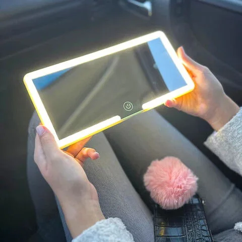 Miroir de maquillage LED pour voiture sur Rétroviseur, Rechargeable, 3 d'éclairage réglable, Tactile