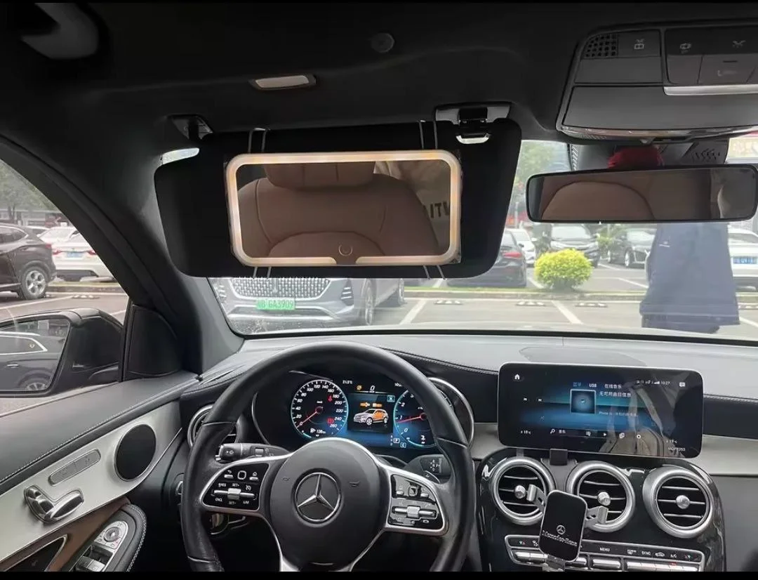 Miroir de maquillage LED pour voiture sur Rétroviseur, Rechargeable, 3 d'éclairage réglable, Tactile