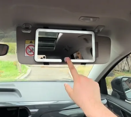 Miroir de maquillage LED pour voiture sur Rétroviseur, Rechargeable, 3 d'éclairage réglable, Tactile