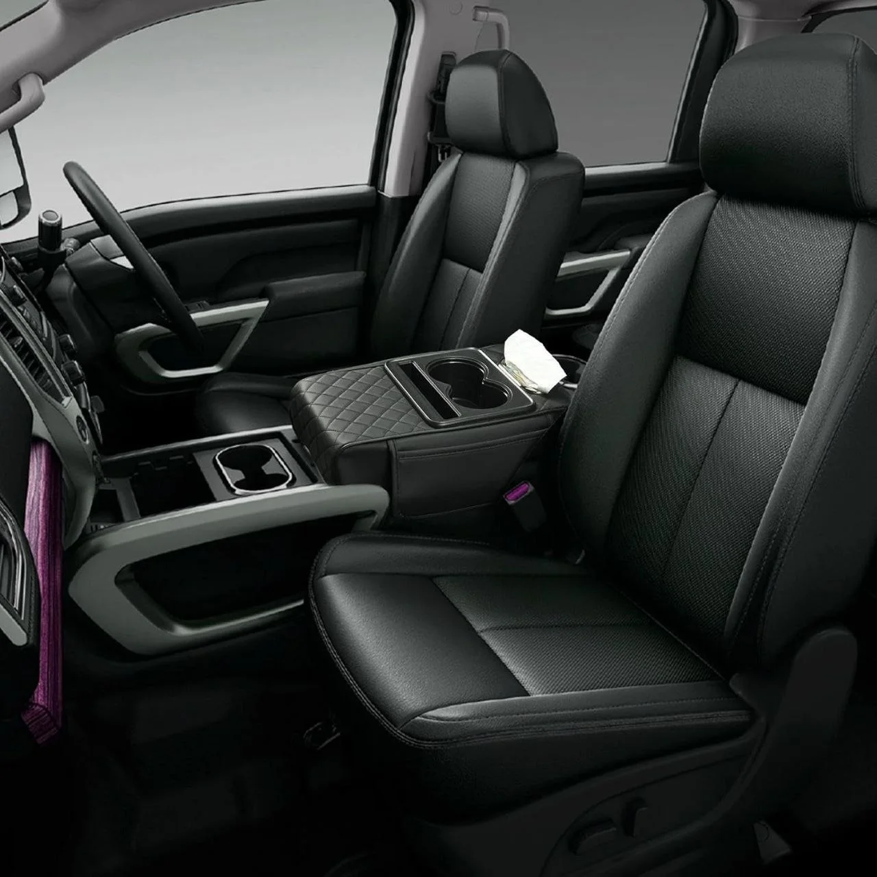 Couvre accoudoir en cuir premium pour voiture - avec porte-gobelets