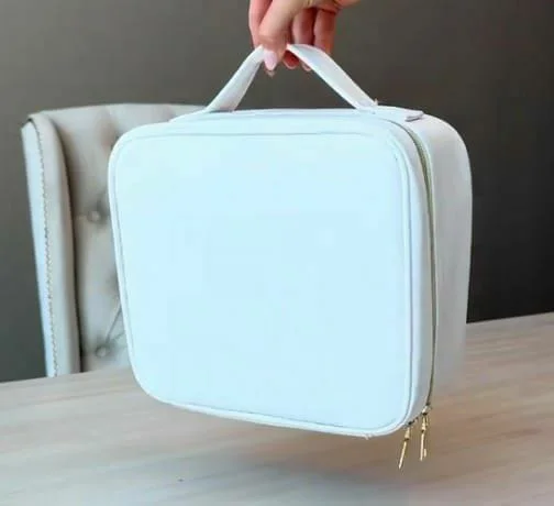 Trousse de maquillage - avec Miroir LED - Compartiments modulables - Protection anti-chute - Blanc