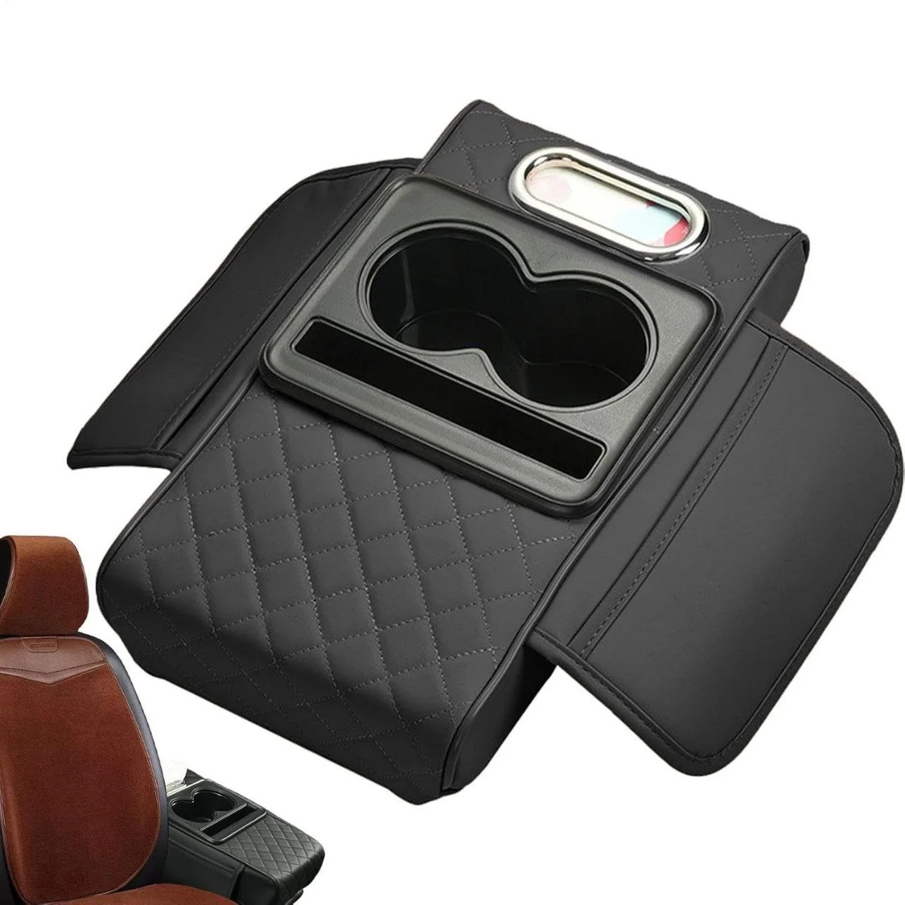 Couvre accoudoir en cuir premium pour voiture - avec porte-gobelets