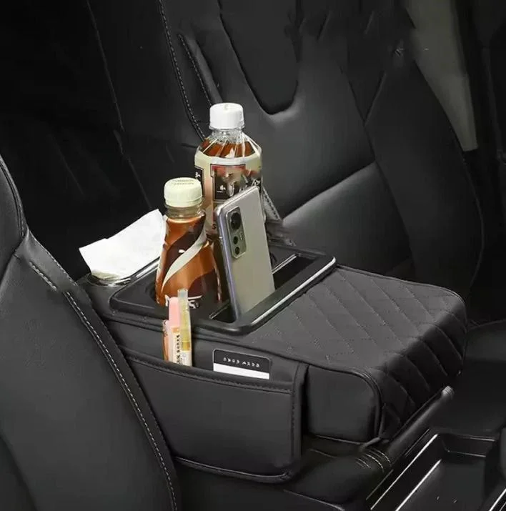 Couvre accoudoir en cuir premium pour voiture - avec porte-gobelets
