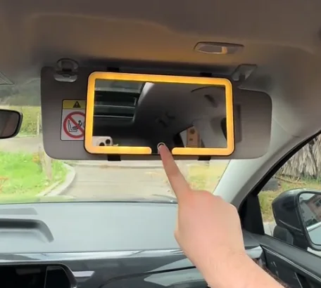 Miroir de maquillage LED pour voiture sur Rétroviseur, Rechargeable, 3 d'éclairage réglable, Tactile