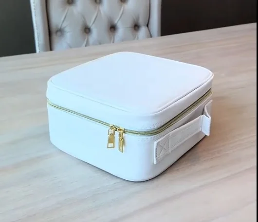 Trousse de maquillage - avec Miroir LED - Compartiments modulables - Protection anti-chute - Blanc