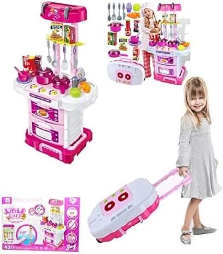 Cuisine 3 en 1 – Little Chef..... مجموعة العاب المطبخ للاطفال ليتل شيف من لونجمير، مجموعة مطبخ للطهي بالضوء والصوت (3 في 1) (مجموعة مطبخ تصدر موسيقى وكبيرة الحجم (ابيض)....