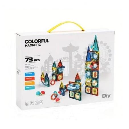 مجموعة مكعبات بناء مغناطيسية ثلاثية الابعاد للاطفال بعمر 3 و4 و5 و6 و7 سنوات من 73 قطعة