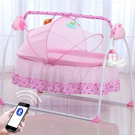 سرير أطفال الرضع قابل للطي سرير الأطفال الرضع أرجوحة النوم مع جهاز تحكم عن بعد مزود بحزام أمان وشبكة من البعوض للأطفال من عمر 0 إلى 18 شهرًا