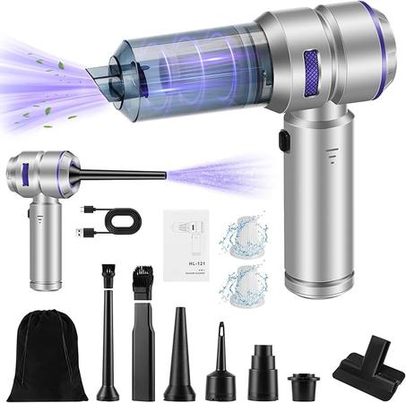 Aspiradora portátil inalámbrica para automóvil, 18000 PA de alta potencia con motor sin escobillas, plumero de aire 4 en 1, soplador, bomba y mini aspiradora recargable para automóvil, hogar