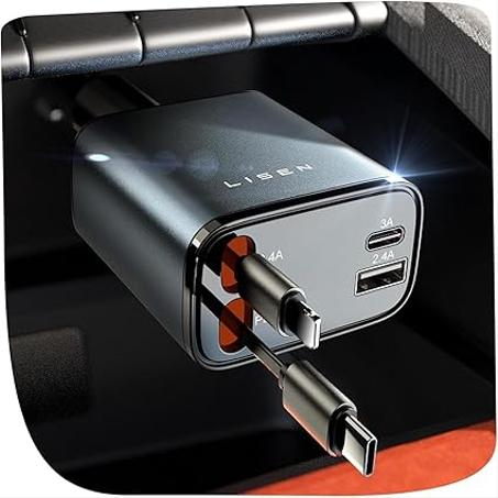 LISEN Cargador retráctil para automóvil [adaptador de cargador de coche USB C de 69 W] Cargador de coche para iPhone 16, carga rápida, cargador de automóvil retráctil tipo C para iPhone 16, 1