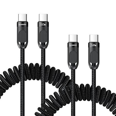Cable USB C a USB C en espiral, paquete de 2 cables de carga rápida retráctiles trenzados de 3 pies para automóvil, compatible con iPhone 16/15 Pro Max/Galaxy S24/S23/S22, compatible con Car