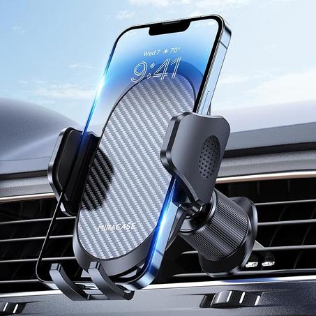 Miracase Soporte de teléfono para tu automóvil con clip de gancho de metal, soporte de teléfono celular para ventilación de aire, soporte universal para automóvil, compatible con iPhone, Andr
