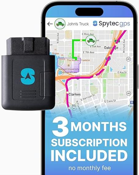 Spytec - Rastreador de automóvil GPS enchufable con 3 meses de servicio, sin tarifas, seguimiento GPS para vehículos, camiones y seguridad familiar, fácil instalación, monitoreo de velocidad,