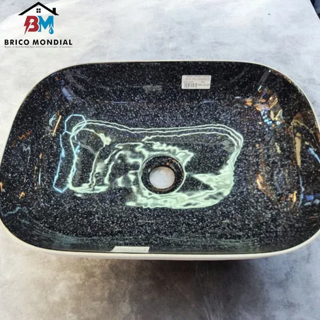 VASQUE CERAMEC NOIR ET BLANC OVAL 455X320X135