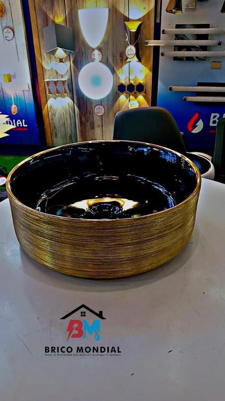 VASQUE CERAMEC NOIR DORE ROND 360X360X125