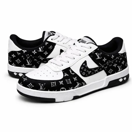 Sneakers Luxe Monogram Style – Noir & Gris