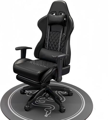 اوهاهو كرسي العاب وكمبيوتر، كمبيوتر مريح، مكتب للسباقات التنفيذي مريح قابل للتعديل، مهام دوار - مسند راس ودعم اسفل الظهر اسود-2 ، جلد