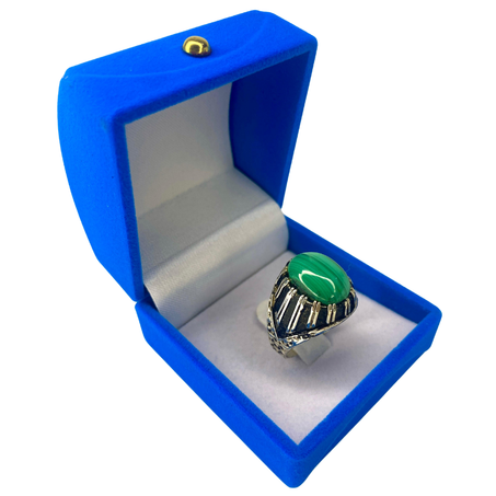 خاتم من فضة وحجر الملاشيت الطبيعي