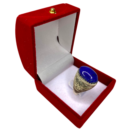 خاتم من فضة وحجر الأزورد الطبيعي