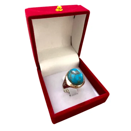 خاتم من فضة و حجر الفيروز الطبيعي