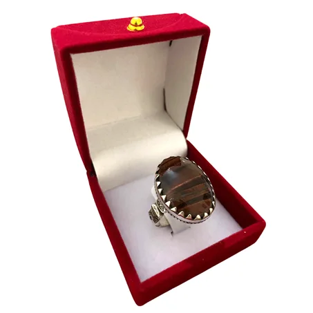 خاتم من فضة وحجر عين النمر الطبيعي