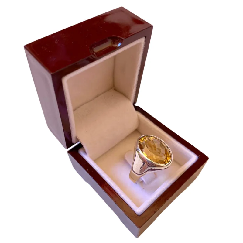 خاتم من فضة و حجر السيترين الطبيعي