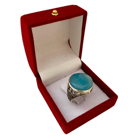 خاتم من فضة وحجر العقيق السماوي