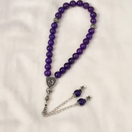 تسبيح من حجر الأميتيست الطبيعي 33 حبة