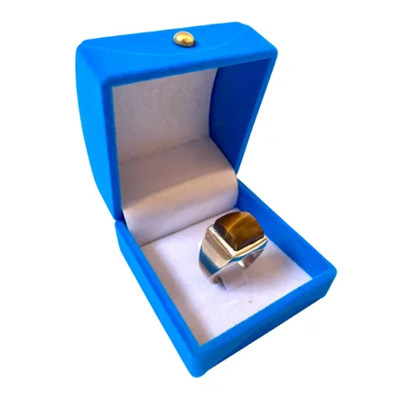 خاتم من فضة وحجر عين النمر الطبيعي