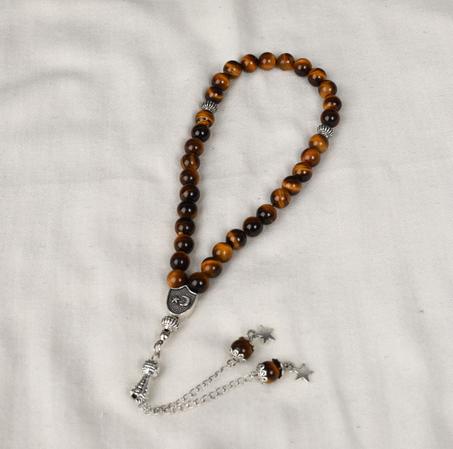 تسبيح من حجر عين النمر الطبيعي 33  حبة