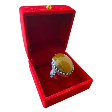 خاتم من فضة وحجر عين النمر الطبيعي