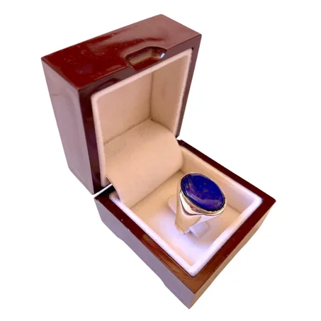 خاتم من فضة وحجر الأزورد الطبيعي