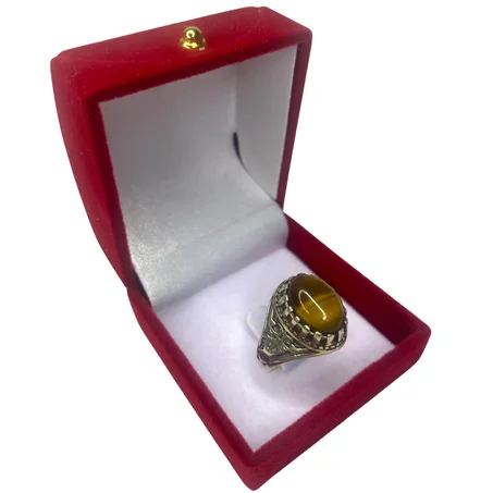 خاتم من فضة وحجر عين النمر الطبيعي